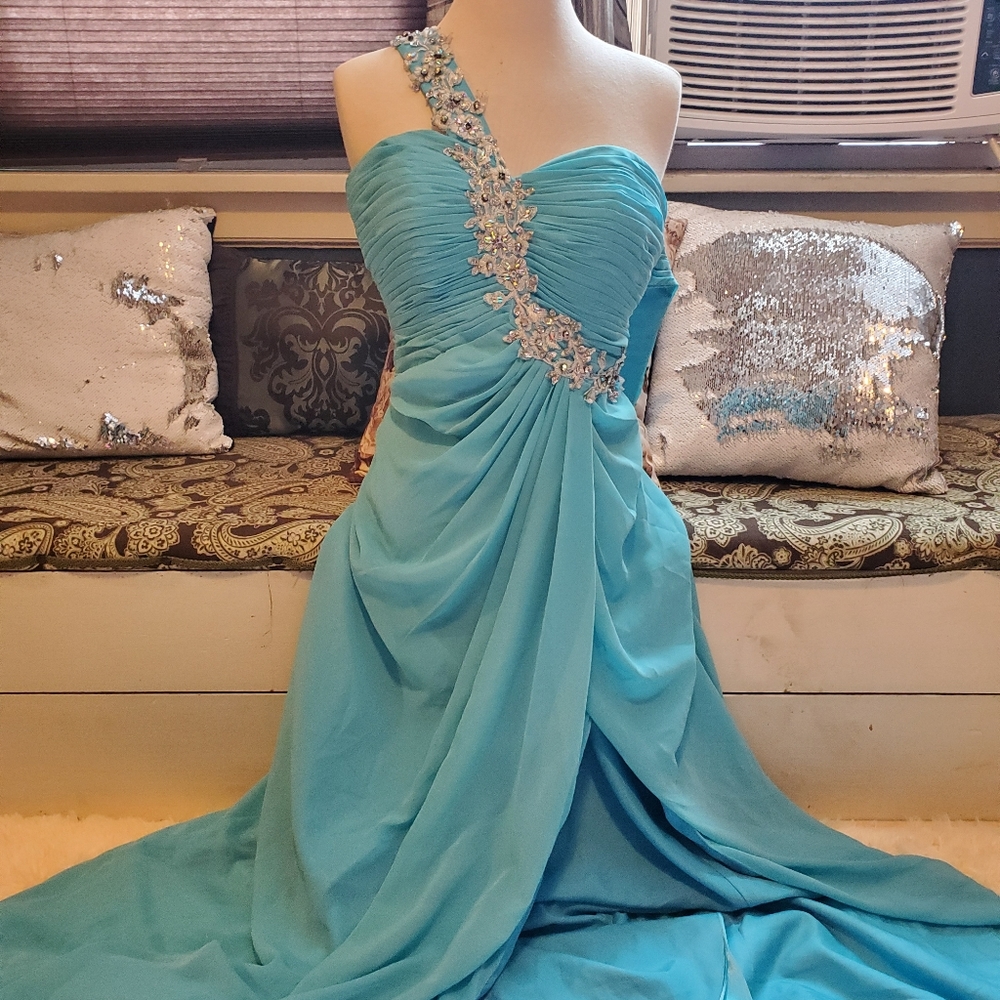 Sea blue prom dress - Picture 2 of 5